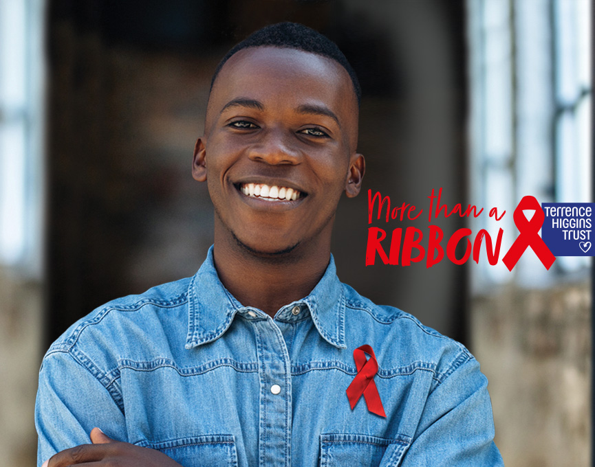 Wearing a red ribbon
