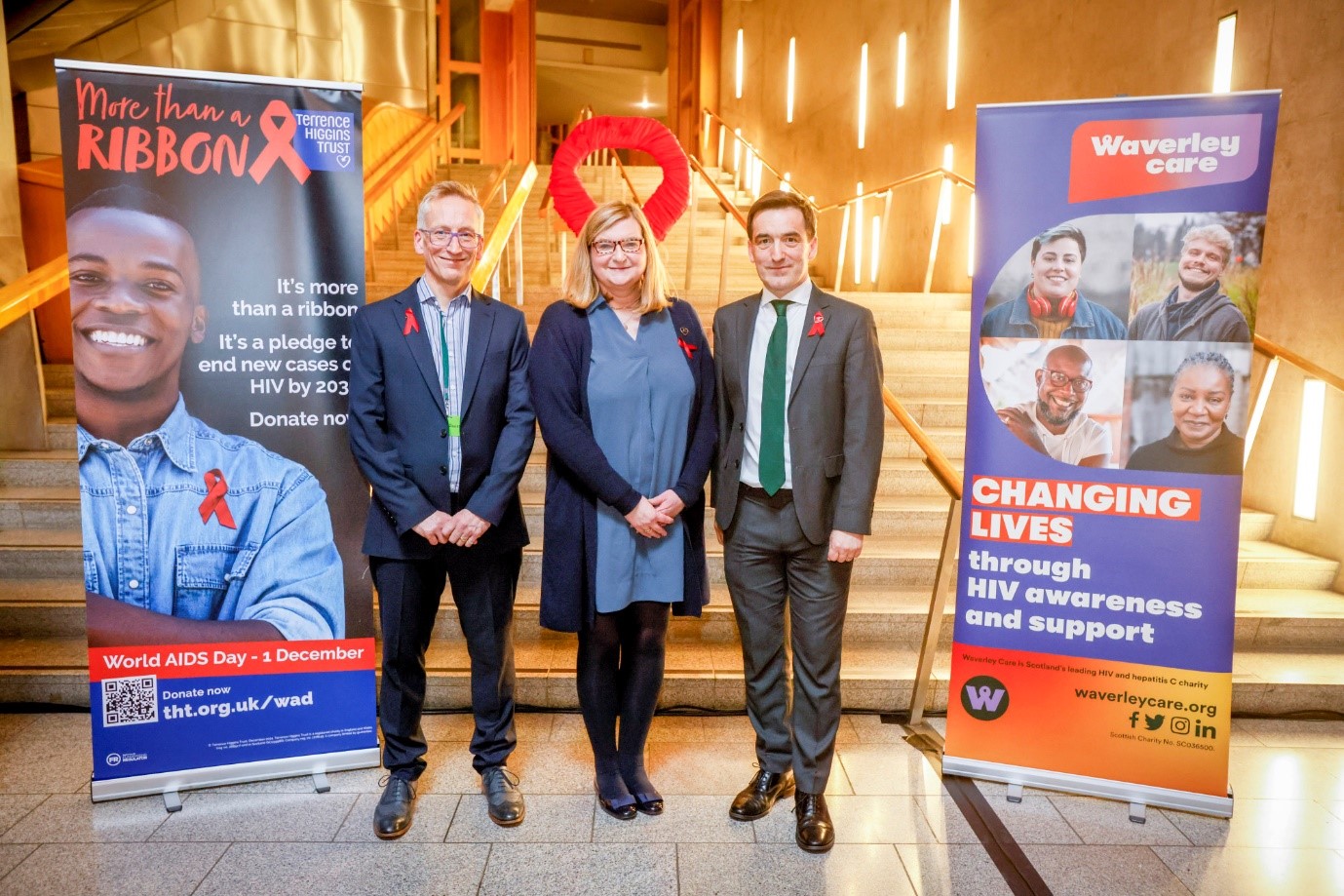 Grant Sugden, Chief Executive at Waverley Care; Jenni Minto MSP, Minister for Public Health; Jonathan McShane, Chair of Board of Trustee’s at Terrence Higgins Trust.