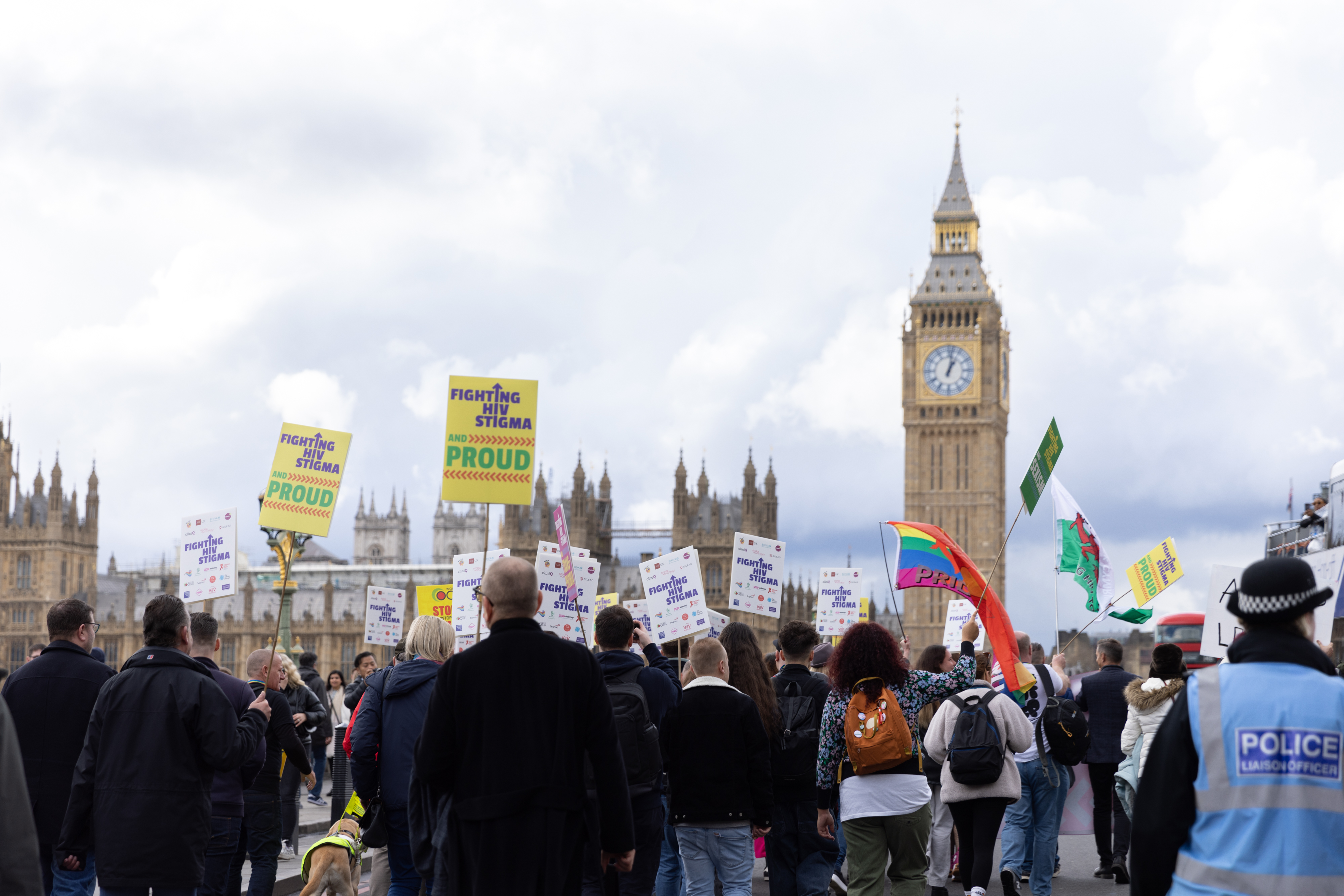 A march on Parliament against HIV Stigma with Big Ben in the background.