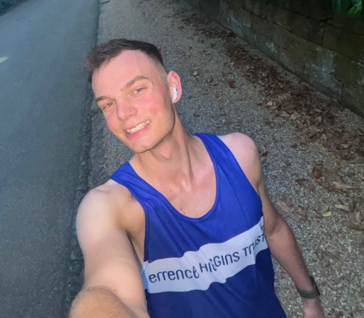 A selfie of James in Terrence Higgins Trust running attire.