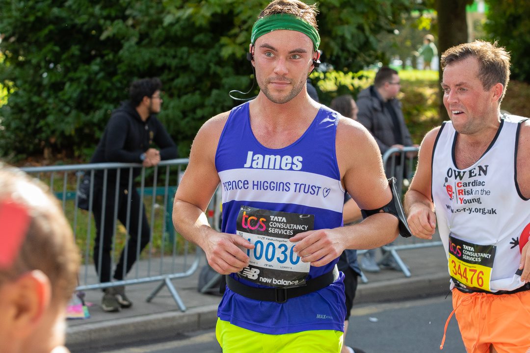 James Davidson running in a marathon in support of Terrence Higgins Trust.