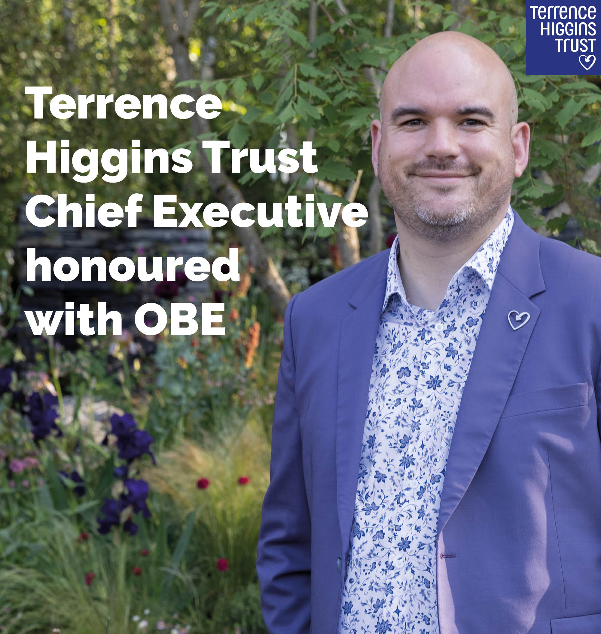 Terrence Higgins CEO Richard Angell smiling with caption revealing he is to receive an OBE.