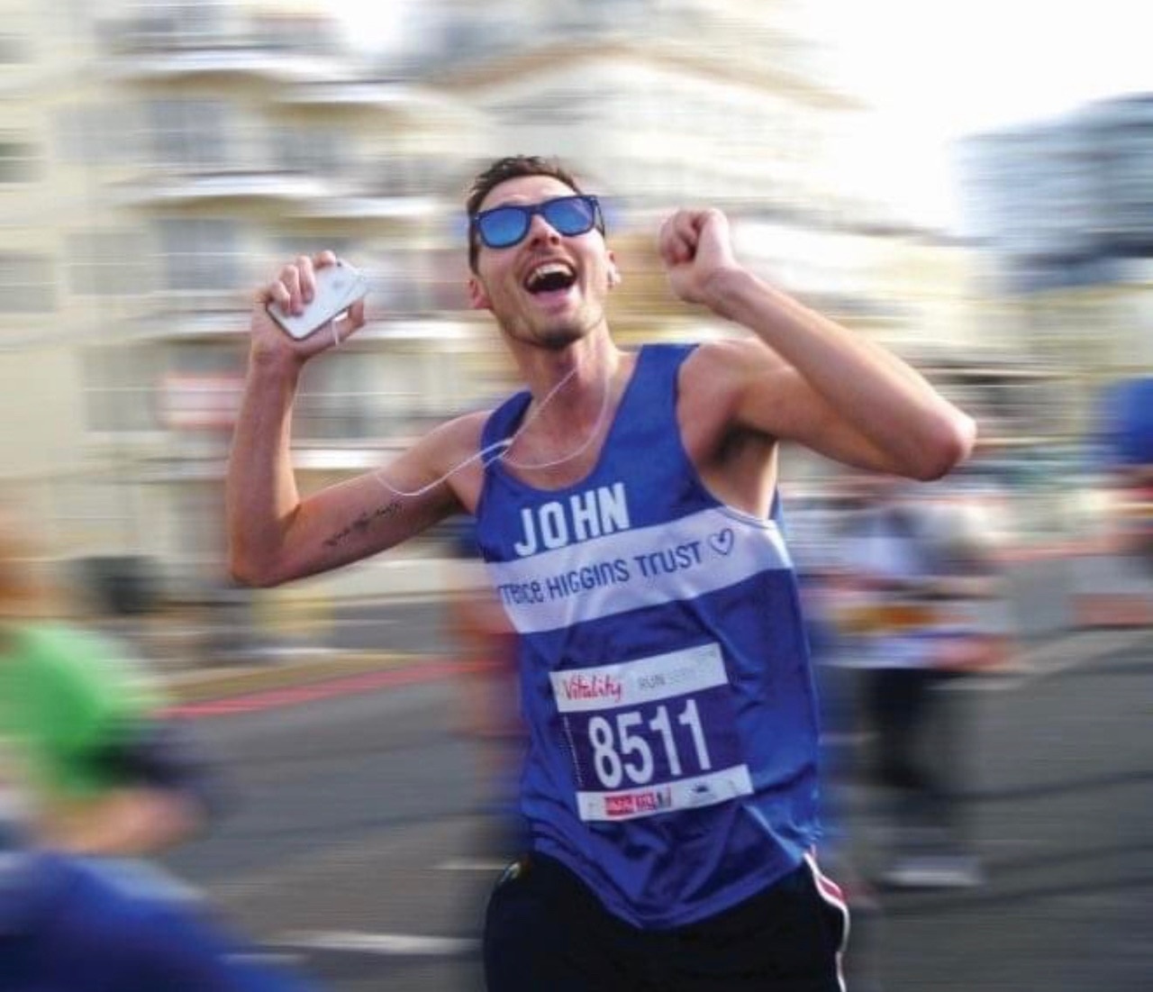 A motion picture of a Terrence Higgins Trust marathon runner.