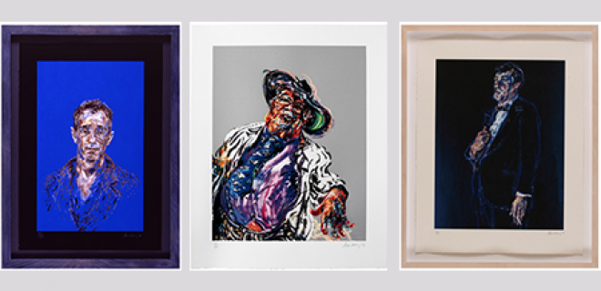 3 pictures in frames by artist Maggie Hambling