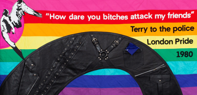 Terry Higgins AIDS Memorial Quilt panel reading "how dare you bitches attack my friends"