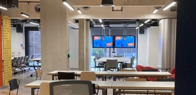 Meeting rooms you can hire at Cally Yard, viewed from reception end