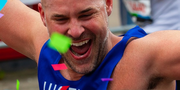 A joyous Terrence Higgins Trust runner in the London Marathon.