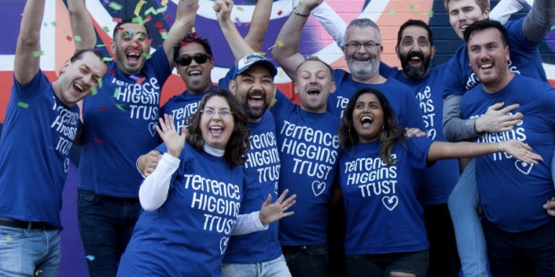 A group of fundraisers in Terrence Higgins Trust t-shirts.