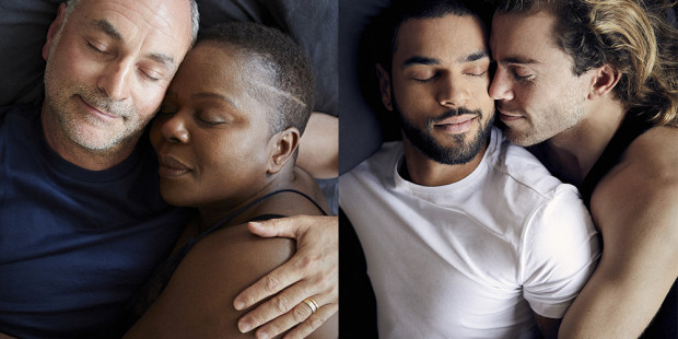 Two couples in beds