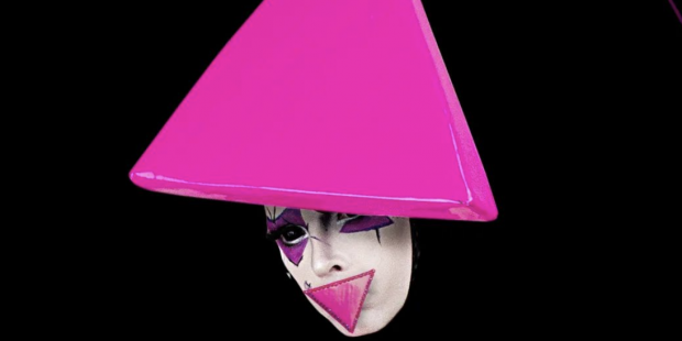 Cheddar Gorgeous in pink triangle hat