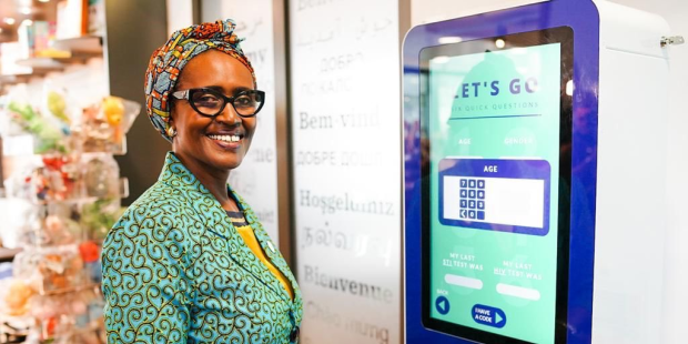 Winnie Byanyima and self test vending machine