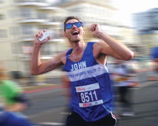 A motion picture of a Terrence Higgins Trust marathon runner.