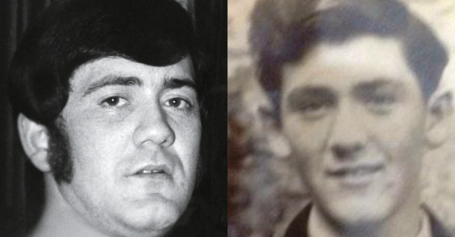 Two black and white photos of Terry HIggins (one as an adult and one as a boy).